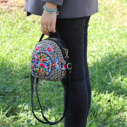 Niche Ethnic Flower Pattern Mini Shoulder Bag, Vintage Classic Zipper Handbag Wallet For Women