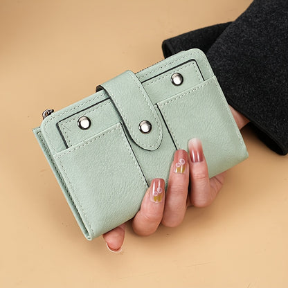 Retro Solid Color Short Wallet, Bifold Coin Purse, Faux Leather Multifunctional Credit Card Holder