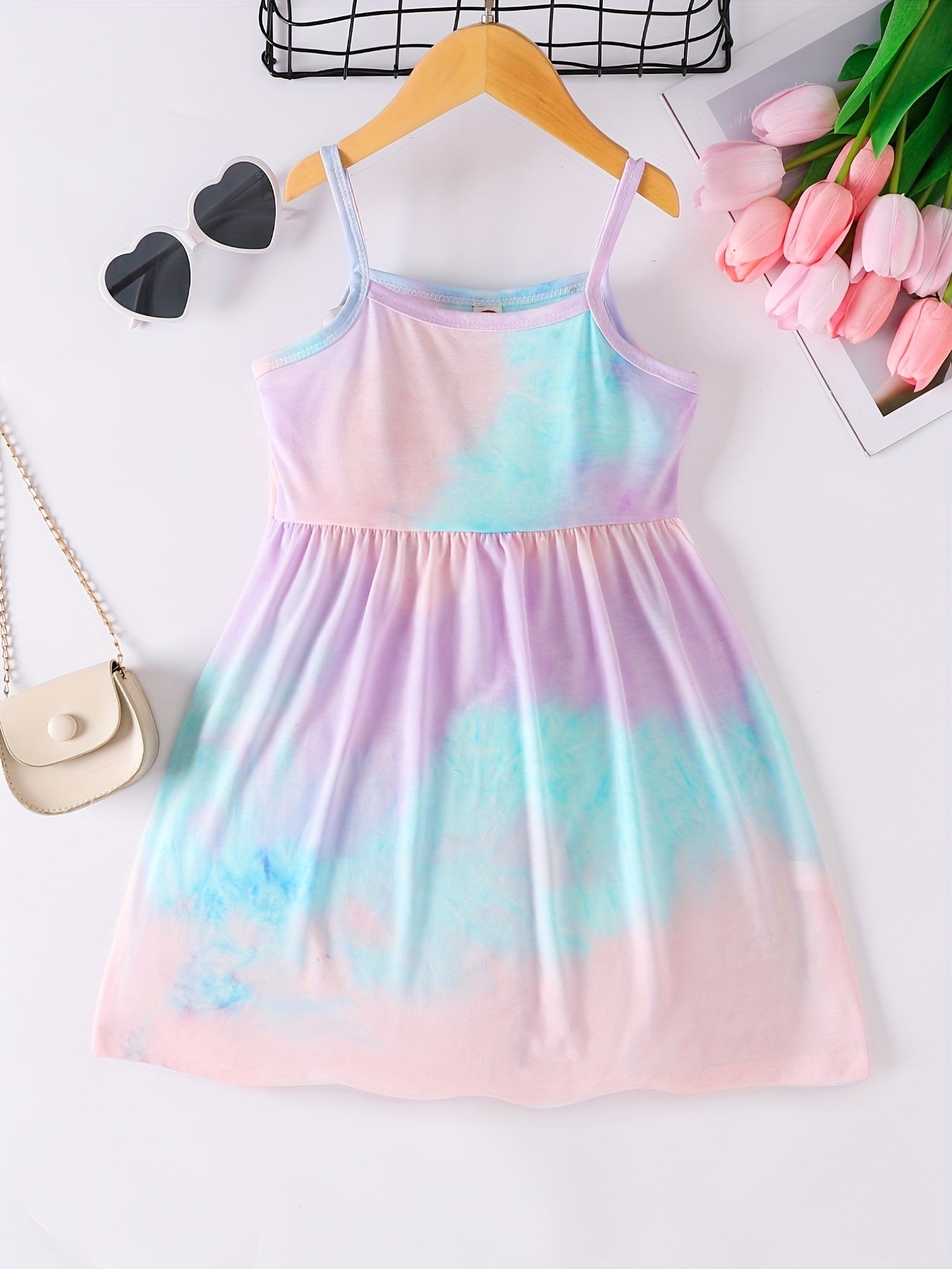 Girls Rainbow Tie Dye Cami Dress For Party Kids Summer Clothes