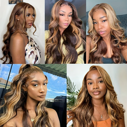 Body Wave P4/27 Highlight Wig Human Hair Wigs For Women Ombre 13x4 Lace Frontal Wigs