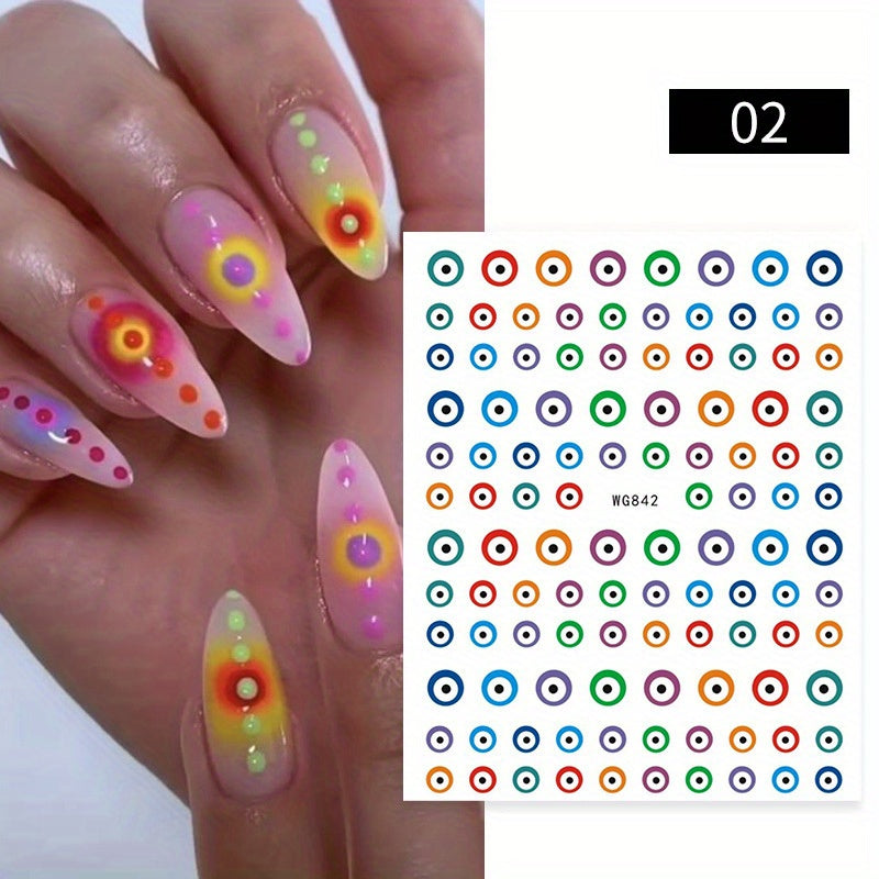 Evil Eye Nail Art Stickers Decals, 3D Self-Adhesive Witch Nail Decals DIY Nail Art Supplies For Nail Decorations Designer,Manicure Tips Nail Decoration For Women Girls Gift