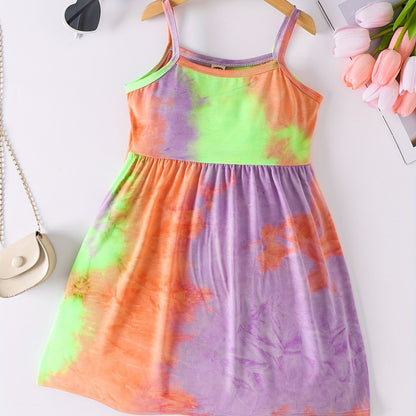 Girls Rainbow Tie Dye Cami Dress For Party Kids Summer Clothes