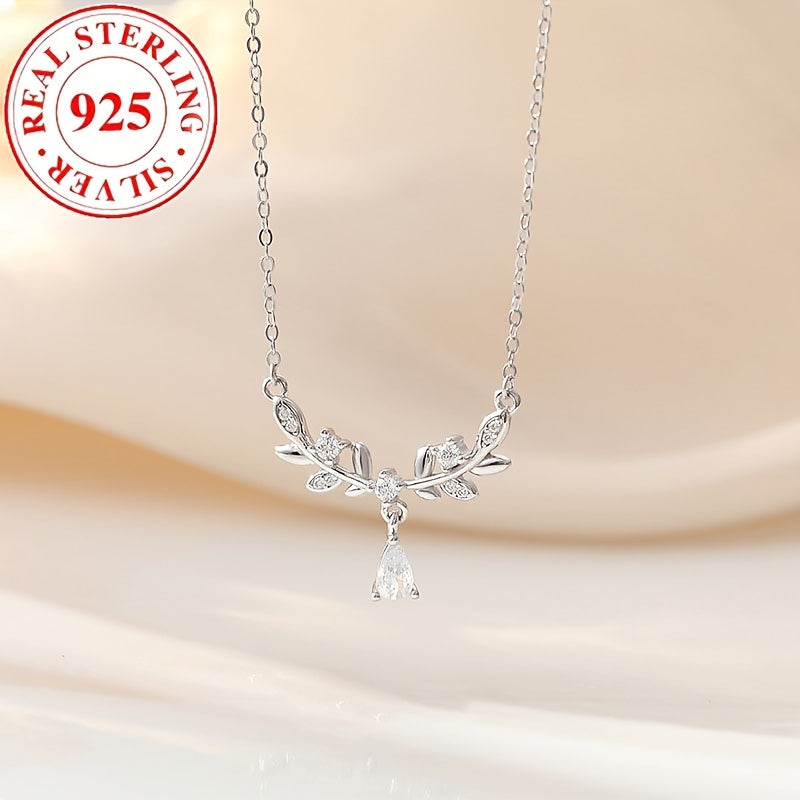 1pc S925 Sterling Silver Shining Zircon Wheat Ear Necklace, Fashionable Gift For Women, Suitable For Holiday Gifts For Women 3.03g/0.106oz