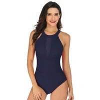 Women Sexy Tummy Control One Piece Swimsuits Halter Slimming Retro Monokini Bathing Suits Solid Color Female Swimwear