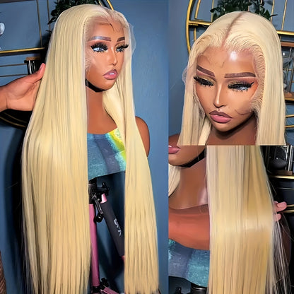 32 Inch Blonde Bombshell - Glueless Synthetic Lace Front Wig with Heat Resistant Fibers for Effortless Style - Long, Straight & Natural - Perfect for Daily Wear, Parties, & Cosplay Fun