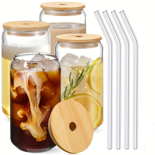 1pc Giant Can-Shaped Glass Cup - Unique Transparent Bubble Tea Cup with Lid and Straw for Juice, Beer, Milk, Mocha, and Breakfast - 350ml/550ml Capacity, Durable, and Easy to Clean Drinkware for Kitchen & Dining