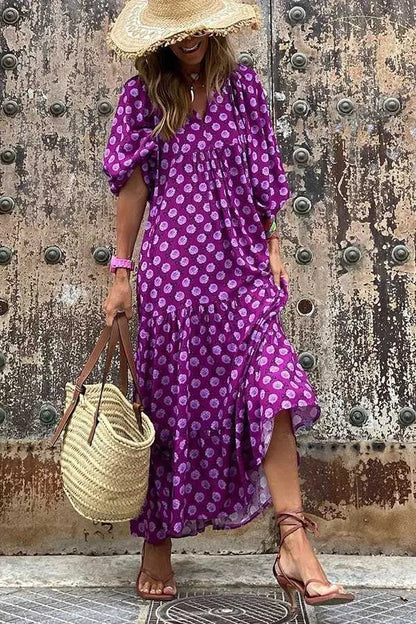 Basic Casual Dresses Fashion Women Print Dress Summer Loose Boho Dress Casual Elegant Short Slve Beach Party Dresses For Woman Robe Femme  New T240523