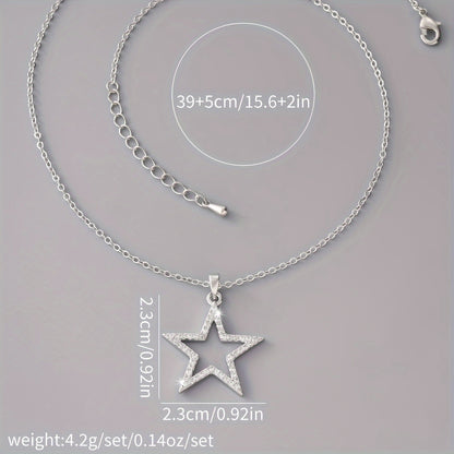 Inlaid Shiny Zircon Hollow Out Star Pendant Necklace Adjustable Neck Chain Jewelry