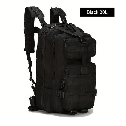 30L Large Capacity Military-Grade Nylon Tactical Backpack Rucksack with Laptop Compartment, Adjustable Straps, Stain Resistant Polycotton Lining, and Zipper Closure for Camping, Hiking, Outdoor Travel, and Everyday Use