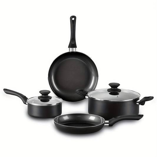 6pcs Nonstick Kitchen Cookware Set, Ceramic Coating Cooking Pot And Pans Set, Stock Pot/Milk Pot/Frying Pans Set, Black Aluminum Pan With Lid, Induction/Gas Kitchenware Set