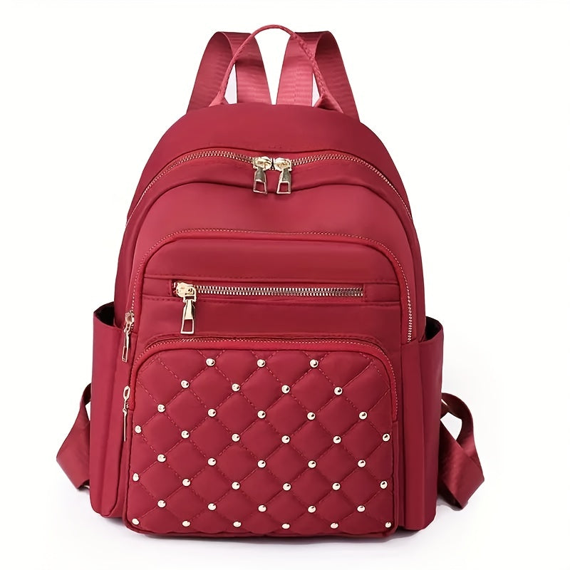 Chic Womens Trendy Backpack - Stylish Casual Design with Eye-Catching Argyle Pattern and Rivet Accent - Perfect Travel Daypack for Fashion-Forward Trendsetters