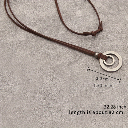 1pc Retro-Style Double Ring Zinc Alloy Adjustable Rope Pendant Necklace for Men and Women - Fashionable Jewelry with Durable Plating - Versatile and Chic Accessory for Any Occasion