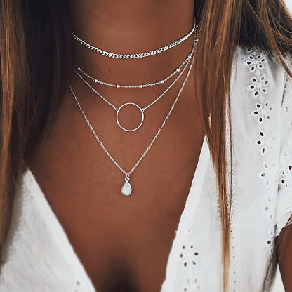 Exquisite Multilayer Circle Water Drop Chain Necklace Women's Necklace Jewelry Gift