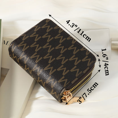 New Retro Printed Women's Minimalist Short Wallet With Double Zippers Around, Fashionable Coin Wallet, Credit Card Storage Bag, Simple And Casual Multi Card Holder