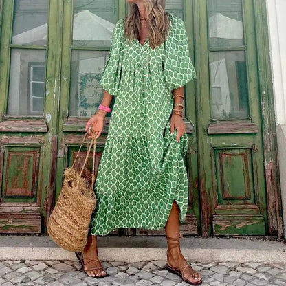 Basic Casual Dresses Fashion Women Print Dress Summer Loose Boho Dress Casual Elegant Short Slve Beach Party Dresses For Woman Robe Femme  New T240523