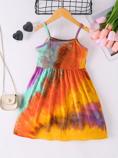 Girls Rainbow Tie Dye Cami Dress For Party Kids Summer Clothes