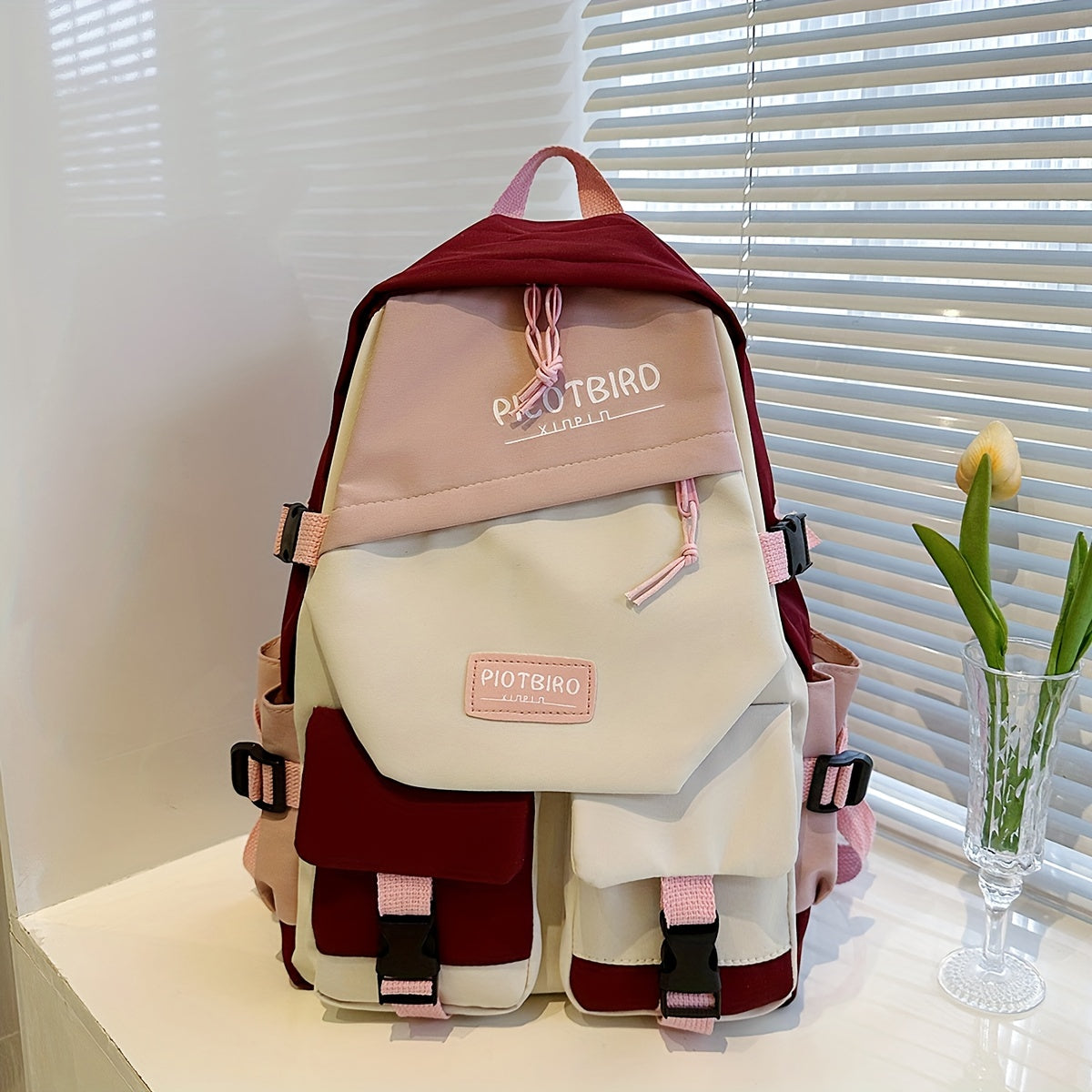 Trendy Aesthetic Color Contrast Backpack - Large Capacity Flap Closure for School & Travel - Japanese Preppy Style, Perfect Bookbag for Students Back To School Needs