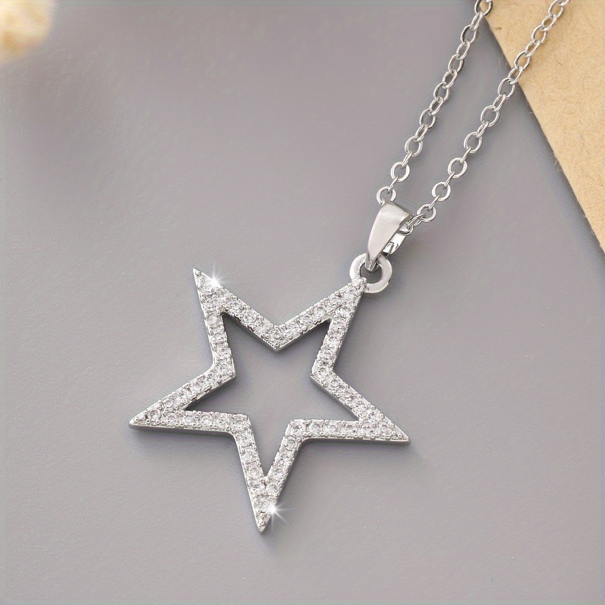 Inlaid Shiny Zircon Hollow Out Star Pendant Necklace Adjustable Neck Chain Jewelry