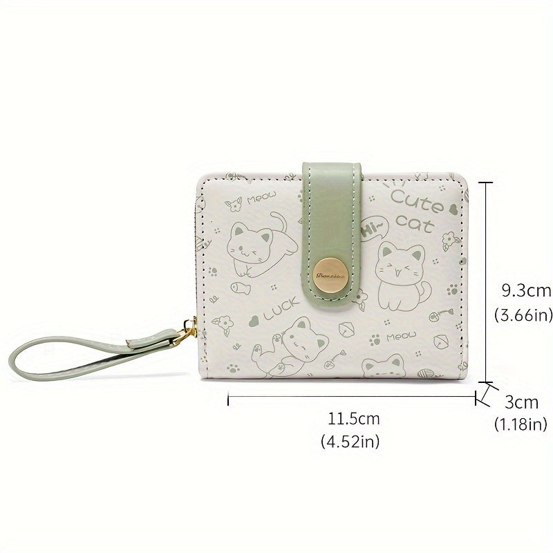 Kawaii Cat Pattern Short Wallet, Clutch Sweet Coin Purse, Mini Women's Credit Card Purse