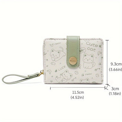 Kawaii Cat Pattern Short Wallet, Clutch Sweet Coin Purse, Mini Women's Credit Card Purse