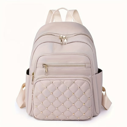 Chic Womens Trendy Backpack - Stylish Casual Design with Eye-Catching Argyle Pattern and Rivet Accent - Perfect Travel Daypack for Fashion-Forward Trendsetters