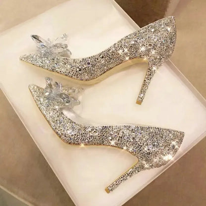 5cm7cm9cm Wedding Shoes est Rhinestone High Heels Women Pumps Pointed toe Woman Crystal Party 240615