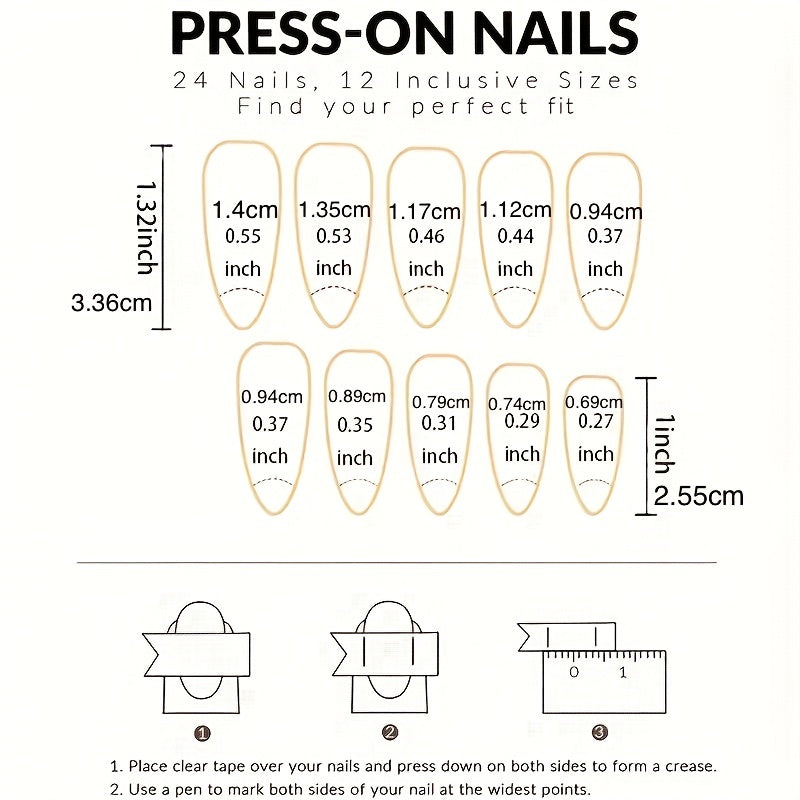 24pcs Nude Press On Nails, Long Almond Fake Nails With Heart And Golden Glitter Design, Glossy Full Cover Stiletto False Nails For Women And Girls