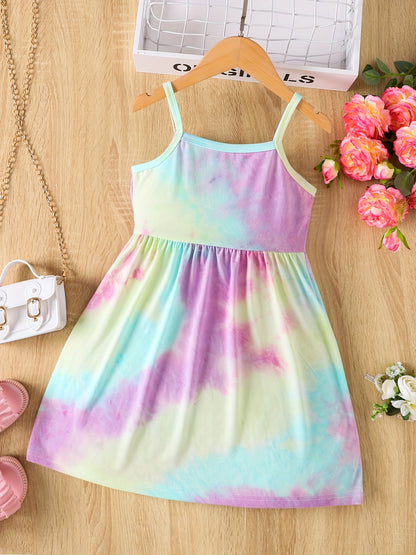 Girls Rainbow Tie Dye Cami Dress For Party Kids Summer Clothes