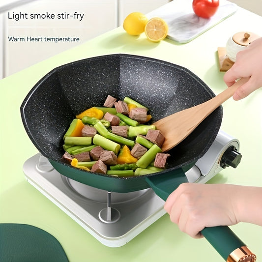 1pc 34CM Wheat Straw Stone Coated Non Stick Octagonal Frying Pan - Healthy Low-Oil Cooking, Flat Bottom for Even Heat, Induction & Gas Stove Compatible, Perfect for Household Kitchen Essentials