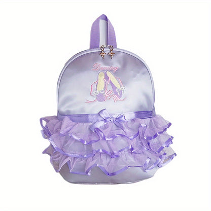 Chic Ballerina Backpack for Girls: Lightweight, Foldable with Tablet Compartment - Bow & Embroidery, Ideal School Gift