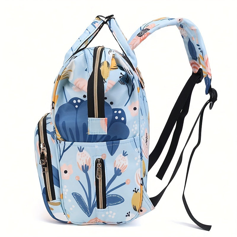 Fashionable Womens Flower Pattern Mummy Bag - Large-capacity, Multi-functional Backpack with Comfortable Straps for Daily Use, Travel & Moms