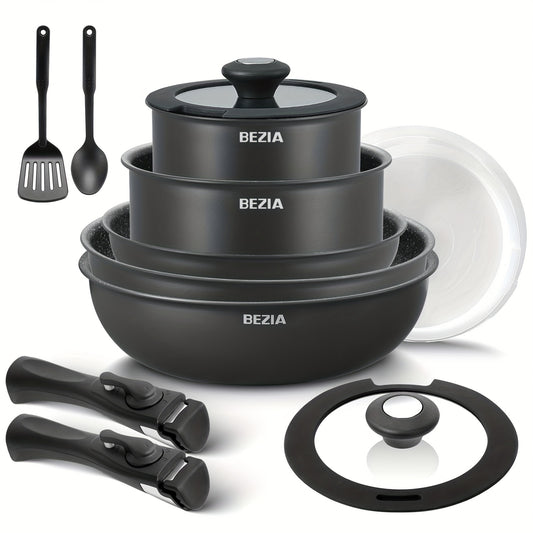 Induction Cookware Set 10 Pieces, Nonstick Pots and Pans Set with Removable Handles, for All Hobs, Stackable Design, Dishwasher/Oven Safe, PFAS Free