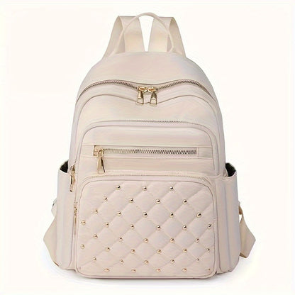 Chic Womens Trendy Backpack - Stylish Casual Design with Eye-Catching Argyle Pattern and Rivet Accent - Perfect Travel Daypack for Fashion-Forward Trendsetters