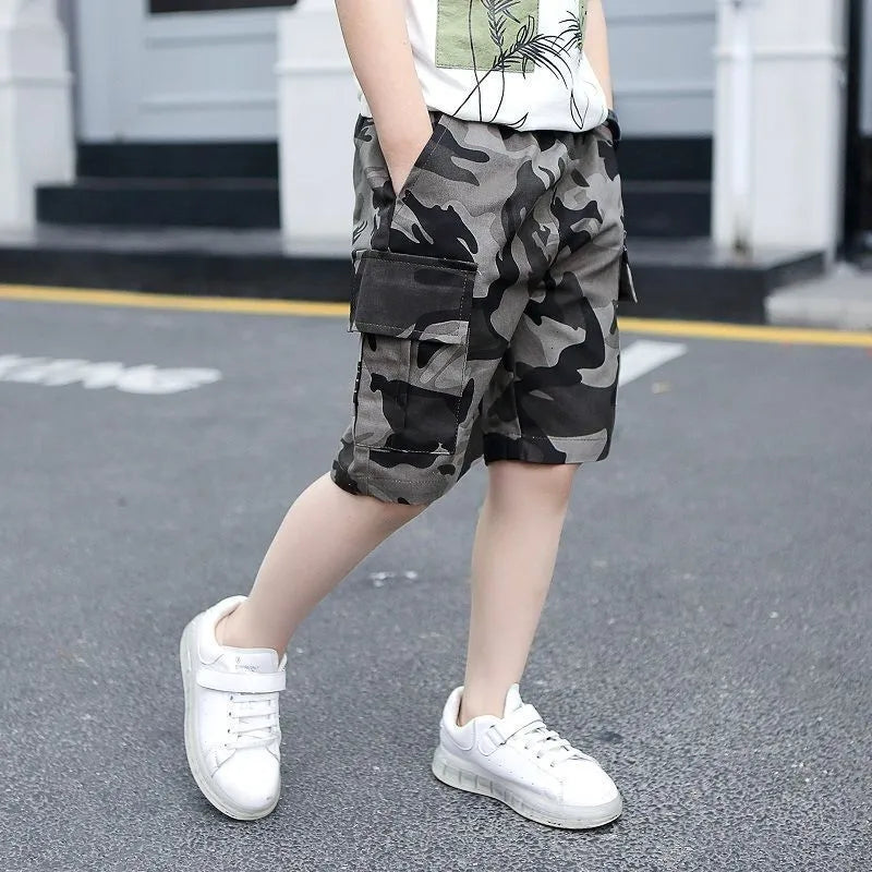 Shorts Baby Boy Shorts Summer Boys Sports Camouflage Loose Shorts Elastic Waist Teen Trousers Children's Clothes 2-14 Years Old 230419