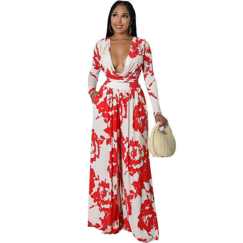 Women's Jumpsuits Rompers Felyn  Best Quality Fashion Design Jumpsuits Print Belt V-neck Long Sleeve Elegant Bodycon Rompers YQ231220