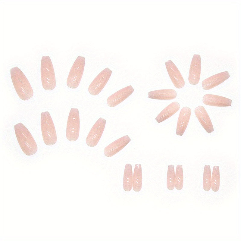 Press On Nails Long Square Fake Nails, Gradient Pink Full Cover Glossy Reusable Acrylic False Nails Manicure Kit For Women Girl