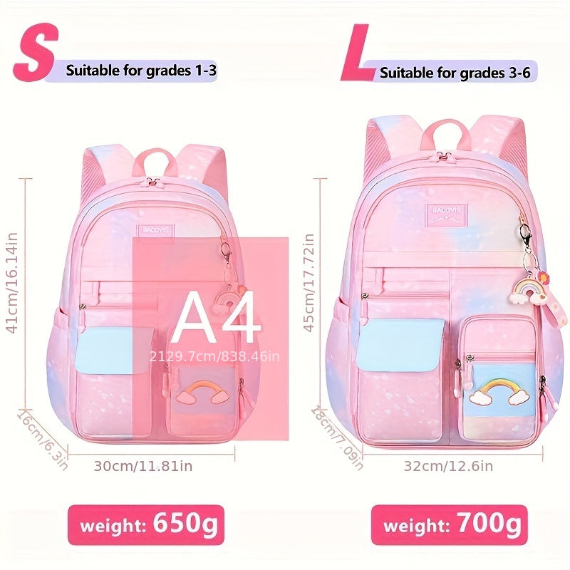 Large Capacity Girls Gradient Rainbow Backpack - Multi-Functional, Spacious & Stylish - Perfect for Primary School Students