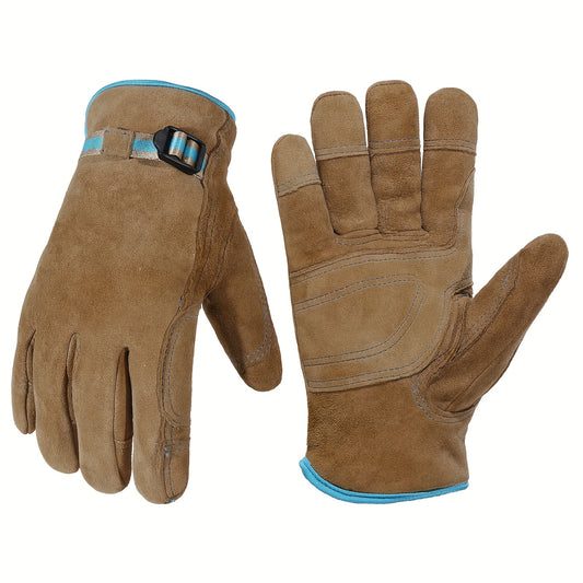 Thermal Deer Skin Winter Gloves - Durable, Water-Resistant, Thermal Lined, Warm, and Soft Insulated Hand Protection with Goatskin Leather Palm Patch, Adjustable Wrist Closure for Men and Women, Ideal for Outdoor Activities and Work