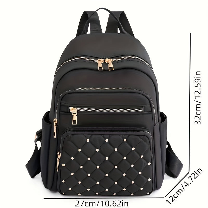 Chic Womens Trendy Backpack - Stylish Casual Design with Eye-Catching Argyle Pattern and Rivet Accent - Perfect Travel Daypack for Fashion-Forward Trendsetters