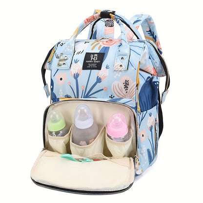 Fashionable Womens Flower Pattern Mummy Bag - Large-capacity, Multi-functional Backpack with Comfortable Straps for Daily Use, Travel & Moms