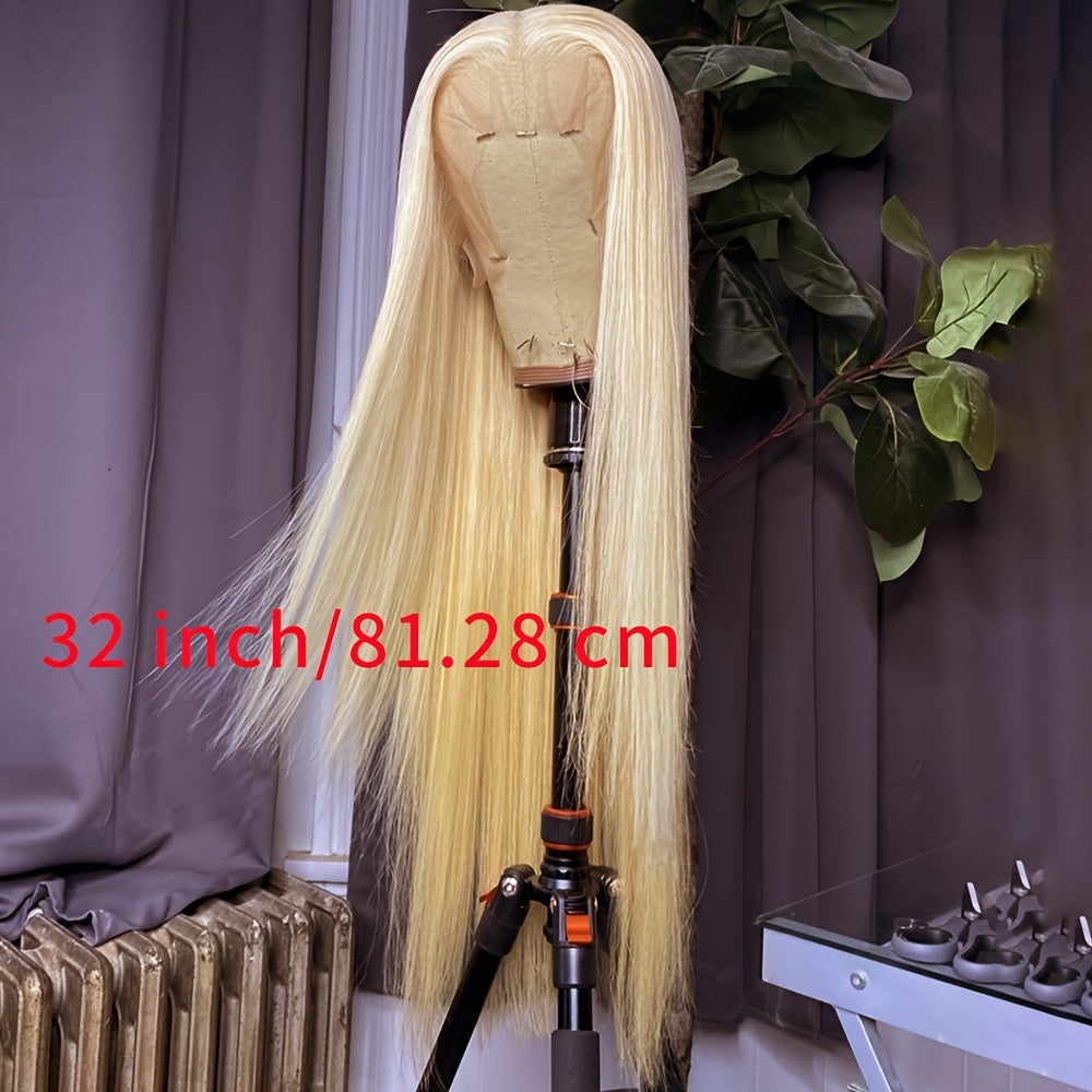 32 Inch Blonde Bombshell - Glueless Synthetic Lace Front Wig with Heat Resistant Fibers for Effortless Style - Long, Straight & Natural - Perfect for Daily Wear, Parties, & Cosplay Fun