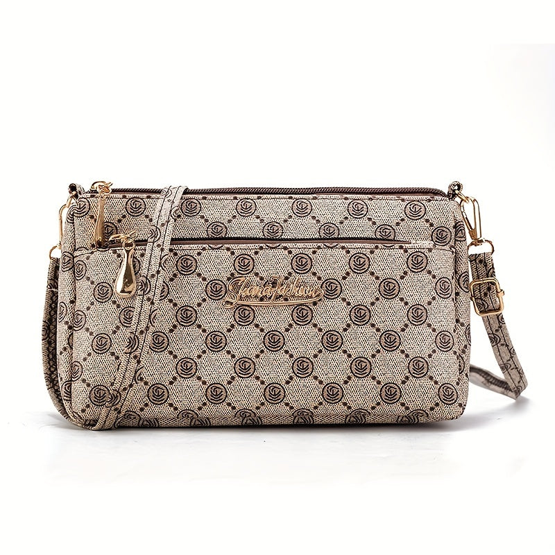 Vintage Pattern Crossbody Wallet, PU Leather Textured Bag Purse, Classic Versatile Fashion Shoulder Bag