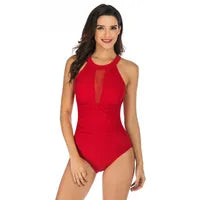 Women Sexy Tummy Control One Piece Swimsuits Halter Slimming Retro Monokini Bathing Suits Solid Color Female Swimwear