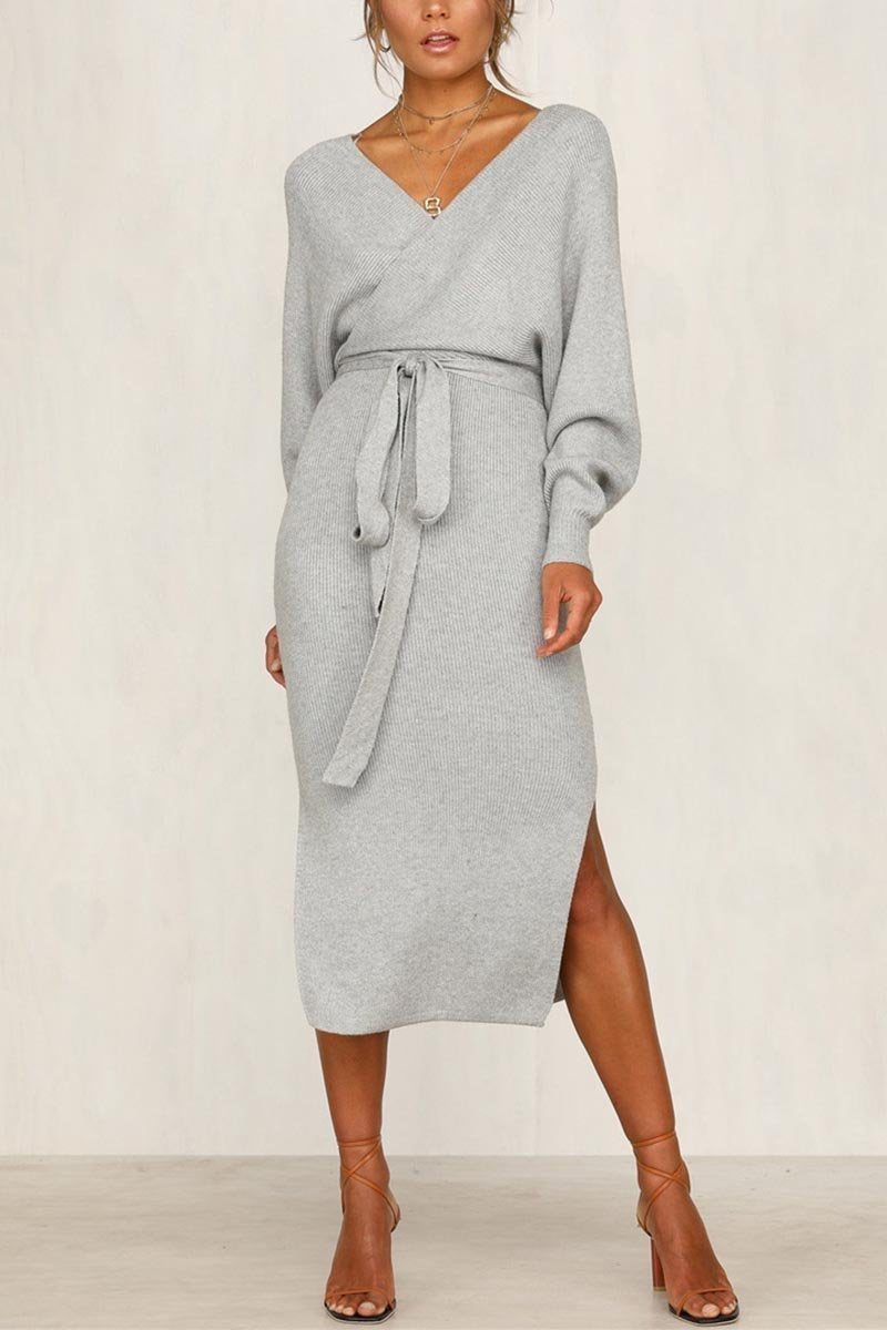 V Neck Backless Sweater Dress(5 Colors)