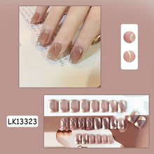 Load image into Gallery viewer, Short Square Press On Nails, Metal Nude Fake Nails With Irregular Gold Line Design, Glossy Full Cover Acrylic Nails For Women Girls Nail Art DIY