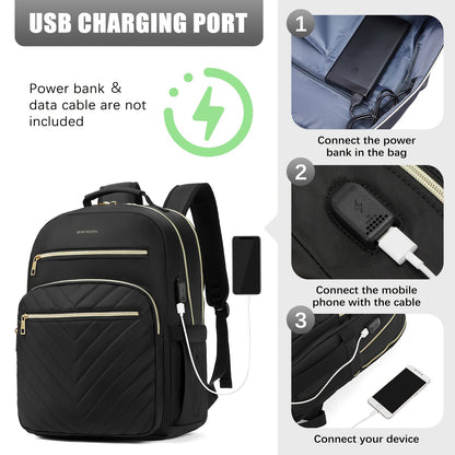 15.6 Inch Laptop Backpack, College Computer Schoolbag, Travel Daypack Purse With USB Charging Port