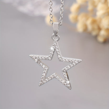 Inlaid Shiny Zircon Hollow Out Star Pendant Necklace Adjustable Neck Chain Jewelry