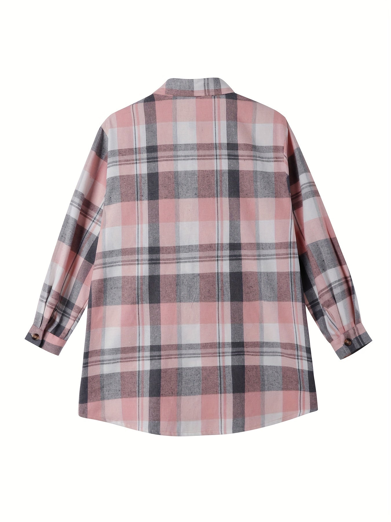 Plus Size Casual Blouse, Women's Plus Plaid Print Button Up Long Sleeve Turn Down Collar Shacket