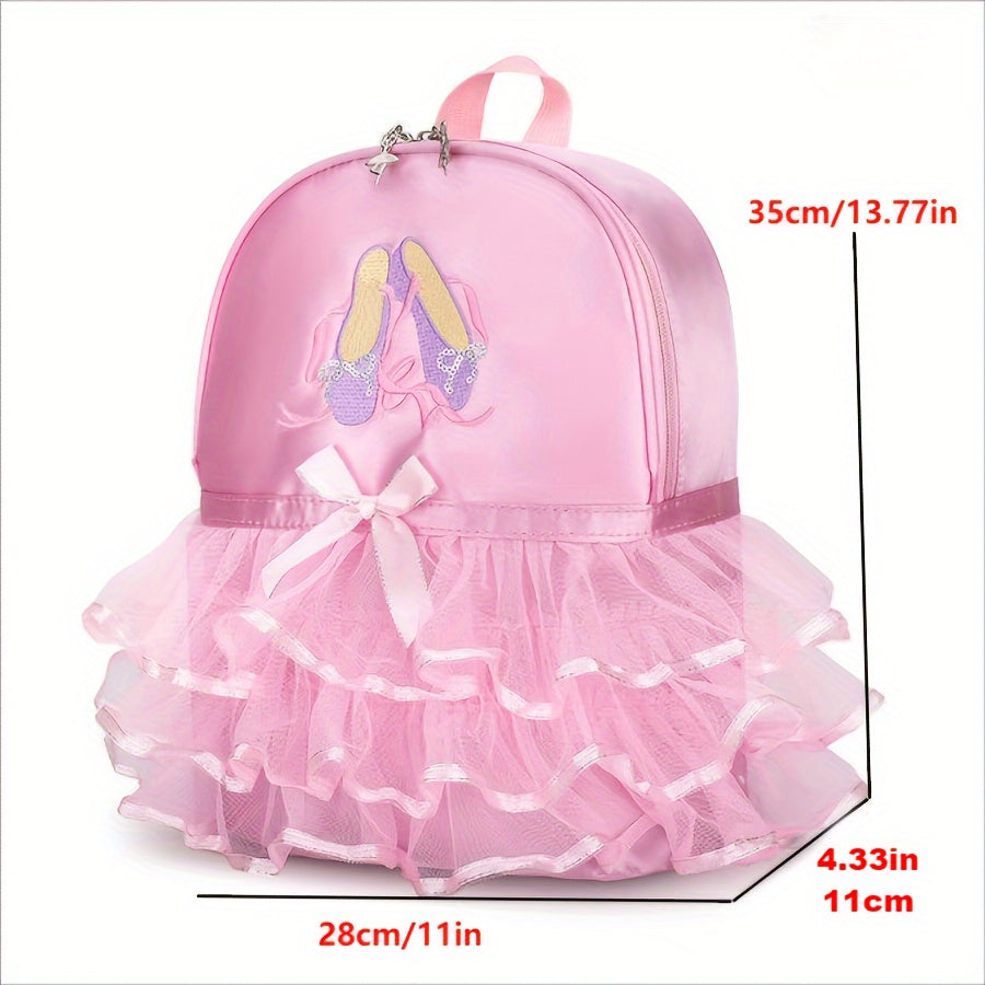 Chic Ballerina Backpack for Girls: Lightweight, Foldable with Tablet Compartment - Bow & Embroidery, Ideal School Gift