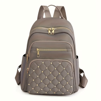 Chic Womens Trendy Backpack - Stylish Casual Design with Eye-Catching Argyle Pattern and Rivet Accent - Perfect Travel Daypack for Fashion-Forward Trendsetters